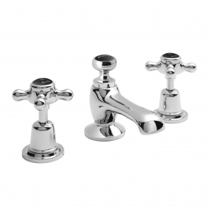Hudson Reed Topaz Black Crosshead 3-Hole Basin Mixer Tap with Pop Up Waste Dome Collar