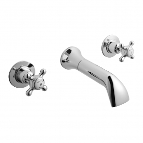 Hudson Reed White Topaz Wall Mounted Crosshead 3-Hole Basin Mixer Tap - Chrome