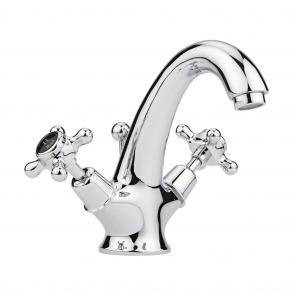 Hudson Reed Topaz Black Crosshead Mono Basin Mixer Tap Dome Collar with Waste - Chrome | Product Image