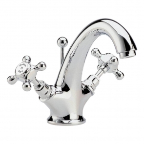 Hudson Reed Topaz Hexagonal Mono Basin Mixer Tap Dual Handle with Pop Up Waste - Chrome