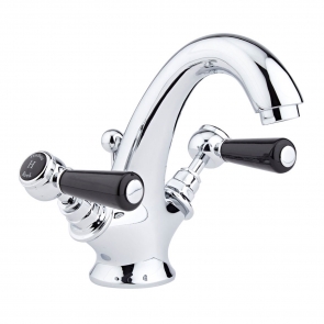 Hudson Reed Topaz Black Lever Mono Basin Mixer Tap Hexagonal Collar with Waste - Chrome
