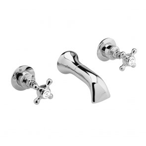 Hudson Reed White Topaz Crosshead 3-Hole Basin Mixer Tap Wall Mounted - Chrome