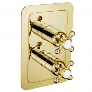JTP Grosvenor Cross Vertical Thermostatic Concealed 1 Outlet Shower Valve Dual Handle - Antique Brass/White