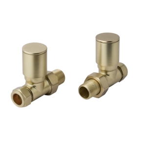JTP Straight Radiator Valve Pair Pack - Brushed Brass | Product Image