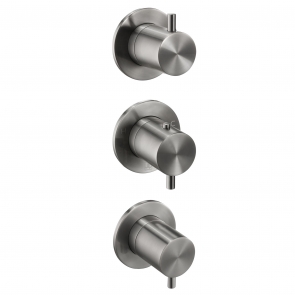 JTP Vos Modular Vertical Thermostatic Concealed 2 Outlet Shower Valve Triple Handle - Brushed Black