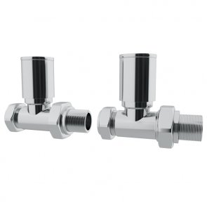 MaxHeat Roundhead Straight Radiator Pair Valves 15mm - Polished Chrome