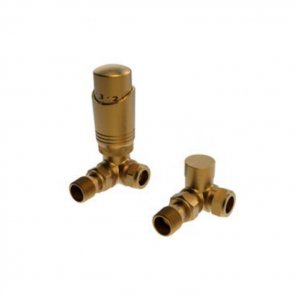 Prestige K-Design TRV Corner Twin Radiator Valve Pack - Brushed Brass