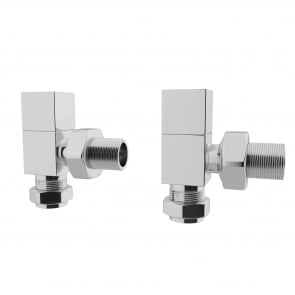 MaxHeat Square Angled Radiator Pair Valves 15mm - Polished Effect