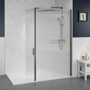 Merlyn 8mm Fluted Wet Room Screen Swivel Panel 300mm Wide - Brushed Gun Metal | Product Image