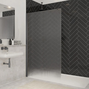 Merlyn 8mm Fluted Wet Room Glass Shower Screen 700mm Wide - Brushed Gun Metal | Product Image