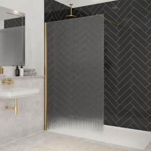 Merlyn 8mm Fluted Wet Room Glass Shower Screen 700mm Wide - Brushed Brass | Product Image