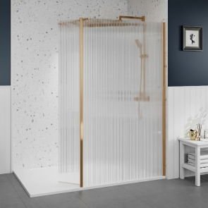 Merlyn 8mm Fluted Wet Room Screen Swivel Panel 300mm Wide - Brushed Brass | Product Image