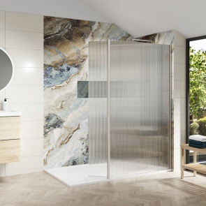 Merlyn 8mm Fluted Wet Room Screen Swivel Panel 300mm Wide - Brushed Nickel | Product Image