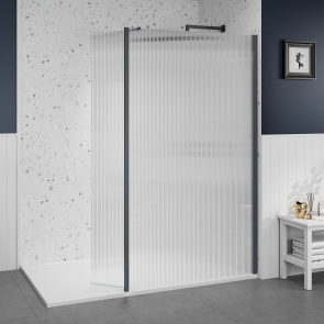 Merlyn 8mm Fluted Wet Room Screen Swivel Panel 300mm Wide - Matt Black | Product Image