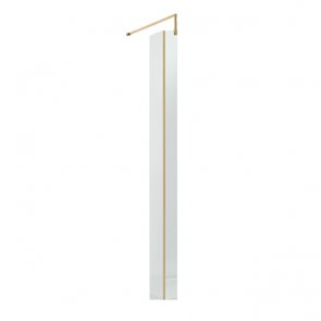Nuie Wet Room Fixed Return Panel 1850mm High x 215mm Wide 8mm Glass - Brushed Brass
