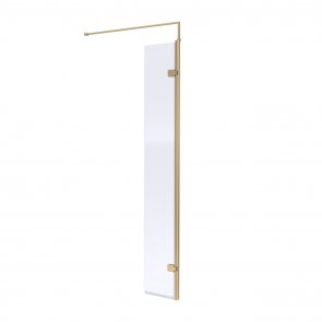 Nuie Wet Room Hinged Return Panel 1850mm High x 300mm Wide 8mm Glass - Brushed Brass