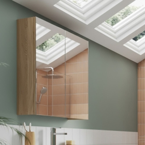 Nuie Arno Mirrored Bathroom Cabinet (50/50) 715mm H x 600mm W - Bleached Oak | Product Image