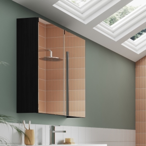 Nuie Arno Mirrored Bathroom Cabinet (50/50) 715mm H x 600mm W - Black Woodgrain