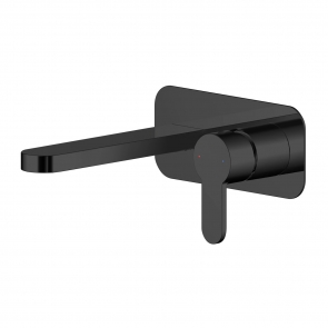 Nuie Arvan 2-Hole Wall Mounted Basin Mixer Tap with Plate - Matt Black | Product Image