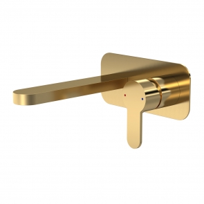 Nuie Arvan 2-Hole Wall Mounted Basin Mixer Tap with Plate - Brushed Brass | Product Image
