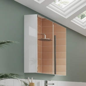 Hudson Reed Fusion Mirrored Bathroom Cabinet (50/50) 600mm Wide - Gloss White