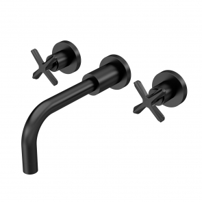 Nuie Aztec 3-Hole Wall Mounted Basin Mixer Tap - Matt Black | Product Image