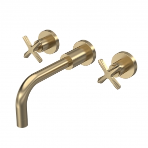 Nuie Aztec 3-Hole Wall Mounted Basin Mixer Tap - Brushed Brass | Product Image