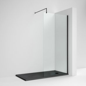 Nuie Wet Room Screen 1850mm High x 1200mm Wide with Support Bar 8mm Glass - Matt Black | Product Image