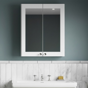 Nuie Classique 2-Door Mirrored Bathroom Cabinet 600mm Wide - Satin White | Product Image