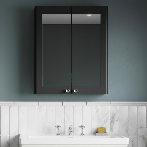 Nuie Classique 2-Door Mirrored Bathroom Cabinet 600mm Wide - Satin Anthracite | Product Image