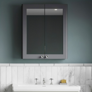 Nuie Classique 2-Door Mirrored Bathroom Cabinet 600mm Wide - Satin Grey | Product Image