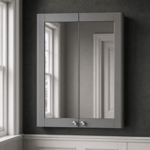 Nuie Classique 2-Door Mirrored Bathroom Cabinet 600mm Wide - Satin Grey | Product Image