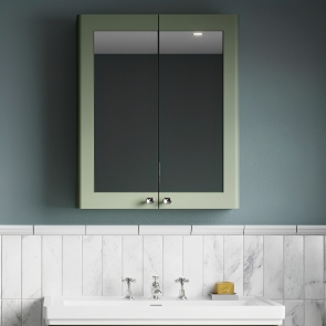 Nuie Classique 2-Door Mirrored Bathroom Cabinet 600mm Wide - Satin Green | Product Image