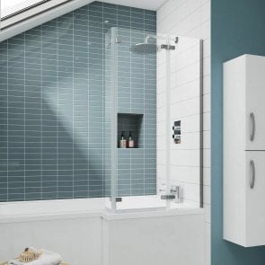 Nuie Ella Bath Screen with Hinged End Panel 1400mm H x 810mm W - 5mm Glass