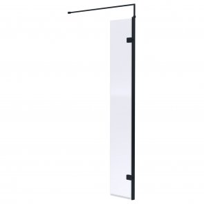 Nuie Wet Room Hinged Return Panel 1850mm High x 300mm Wide 8mm Glass - Matt Black