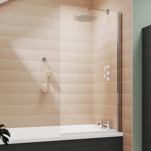 Nuie Pacific Square Hinged Bath Screen 1430mm H x 785mm W - 6mm Glass