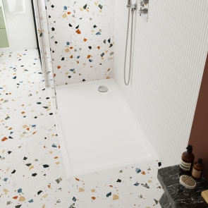 Nuie Pearlstone White Rectangular Shower Tray 1100mm x 760mm | Product Image