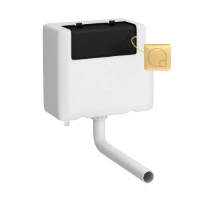 Nuie Universal Access Concealed Toilet Cistern with Square Brushed Brass Flush Plate | Product Image