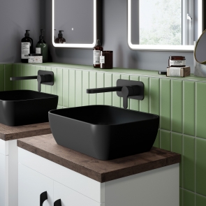 Nuie Vessel Square Sit-On Countertop Basin 455mm Wide - Matt Black | Product Image