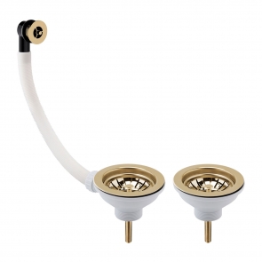 Nuie Kitchen Sink Waste with 90mm Strainer with Overflow - Brushed Brass (2 x Waste & 1 x Overflow)