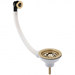 Nuie Kitchen Sink Waste with 90mm Strainer with Overflow - Brushed Brass (2 Waste)