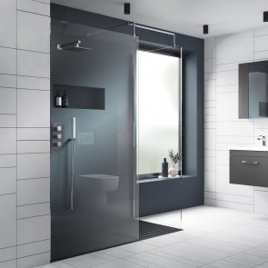 Nuie Wet Room Screen 1850mm High x 1200mm Wide with Support Bar 8mm Glass - Chrome | Product Image