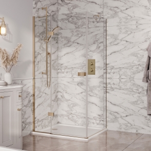 Orbit Athena Frameless Side Panel 700mm Wide 6mm Glass - Brushed Brass | Product Image