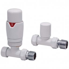Orbit Designer Thermostatic Straight Radiator Valves Pair - White | Product Image