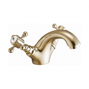 Orbit Harrogate Mono Basin Mixer Tap Dual Handle with Push Waste - Aged Brass | Product Image