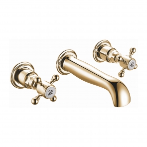 Orbit Harrogate Wall Mounted Crosshead 3-Hole Basin Mixer Tap - Aged Brass