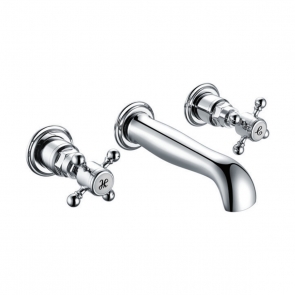 Orbit Harrogate Wall Mounted Crosshead 3-Hole Basin Mixer Tap - Chrome