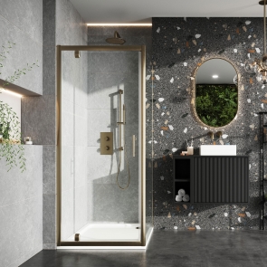 Orbit S6 Side Panel 700mm Wide 6mm Glass - Brushed Brass | Product Image