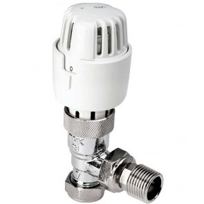 Plumbright Angled Thermostatic Radiator Valve and Lockshield Valve Pack (8/10mm) - Wheel Head