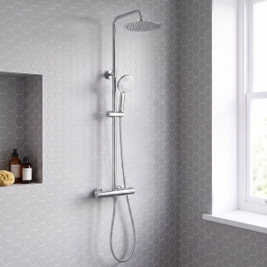 Prestige Plan Thermostatic Bar Shower with Ultra Slim Stainless Shower Drencher and Sliding Handset | Product Image